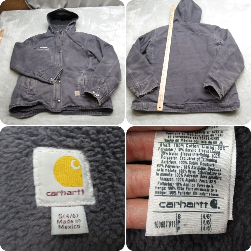 Carhartt Jacket Women Small Gray Sandstone Berkley Canvas Sherpa Lined LOGO